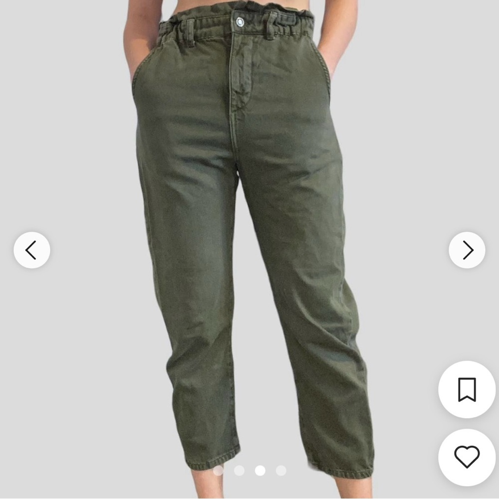 Zara Women's Green and Khaki Trousers Size: 36 - US: 4